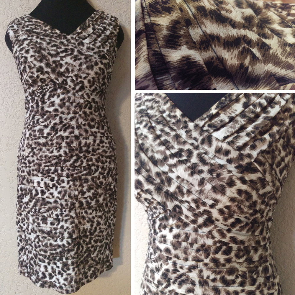 Adrianna Papell leopard cocktail dress 4 LIKE NEW